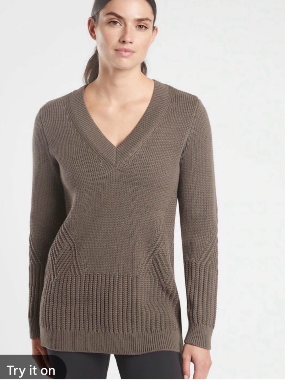 Athlete Teton V-Neck Knit Sweater - Taupe M NWT